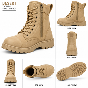 Chaussures tactiques de sécurité légères en cuir à tige haute pour hommes, respirantes, confortables, conçues pour l'entraînement quotidien, anti-choc et antidérapantes - Product Image 1