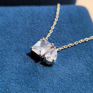 Radiant & Pear Cut Diamond Pendant Necklace for Women – Elegant Luxury Two <b>Stone</b> Design in White Gold, Perfect Gift for Her - Product Image 3