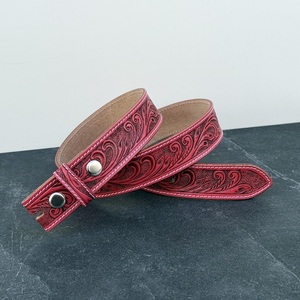Cinturón de Cuero Genuino Estilo Western Vintage, Diseño Floral Tallado a Mano en Piel de Vaca con Hebilla de Latón, Cinturón Vaquero de Diseñador - Product Image 2
