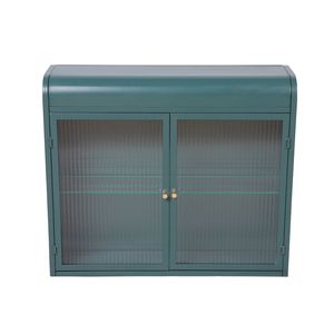 Armadietto Metallico a 2 Ante Verde Militare da Parete con Porte in Vetro Temperato per Bagno, Cucina o Soggiorno - Product Image 5
