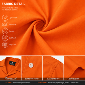 Chemise Hawaïenne Orange Personnalisée pour Homme, Col Camp, Manches Courtes, en Polyester, pour Plage et Resort, Couleur Unie, Respirante, Idéale pour l'Été - Product Image 5