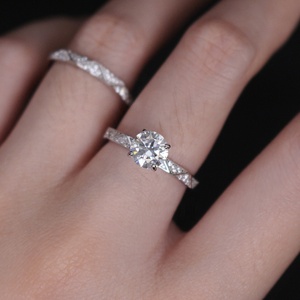 Conjunto de anillo de compromiso con diamantes cultivados en laboratorio, joyería fina de Plata de Ley 925, moissanita, 1 quilate, <span class=keywords><strong>2</strong></span> en 1 - Product Image 5