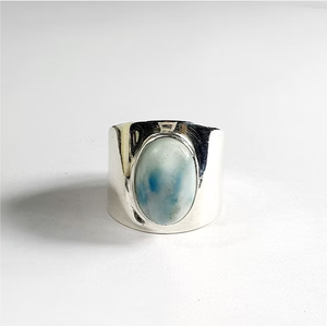 Classic Polished Silver 925 Wide Band <b>Ring</b> With Larimar Natural Gemstones Fine Jewelry Manufacture JAIPUR SILVER - Product Image 2