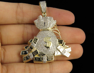 Custom 925 <b>Silver</b> Iced Lucky Wealth Moneybag Dollar Sign Moissanite Diamond Hip Hop Children's Party <b>Necklace</b> Fine pendant Charm - Product Image 4