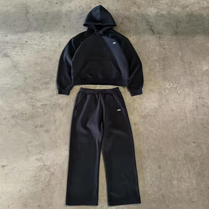 Chándal Unisex Negro con Capucha, de Color Sólido, Estilo Casual, con Bolsillos Laterales, Cintura Elástica, Corte Holgado, Estilo Otoñal - Product Image 2