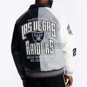 OEM High Luxury Men's Lambskin Leather Autumn Varsity <b>Jacket</b> Standard <b>Rhinestone</b> Embroidery Patch Applique Patchwork High Street - Product Image 2
