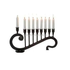 Kim loại menorah chín Nến ly đứng với lớp phủ bột màu đen hoàn thiện thiết kế độc đáo chất lượng chính hãng cho trang trí nội thất