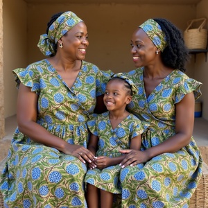 Robe verte au henné à manches flottantes pour filles avec décolleté en V, confectionnée par des artisans pour une tenue décontractée et un tissu en coton doux - Product Image 5