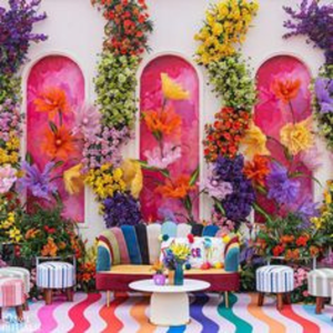 Arreglo floral vibrante y multicolor con asientos incluidos - Product Image 1