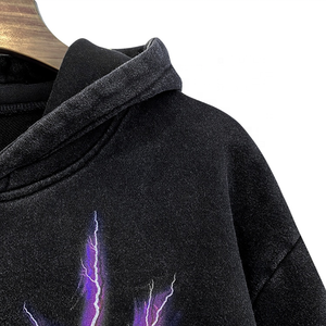 Sweat à capuche streetwear personnalisé pour homme, noir uni, 450 g/m², en molleton bouclette, effet vintage délavé à l'acide - Product Image 5