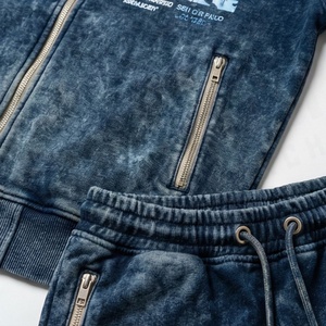 New Winter Oversized Vintage Heavy Acid Wash Sweatsuit Men Distressed Embroidery Cut Sew <b>Tracksuit</b> Active Customized Color - Product Image 5
