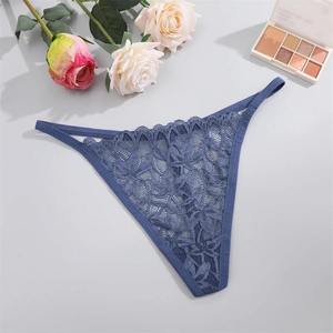2026 Fashion Sexy Lace Knitted Seamless Thong Hollow Out Low-Rise Perspective G-<b>String</b> Women's Breathable Panties Wholesale - Product Image 4