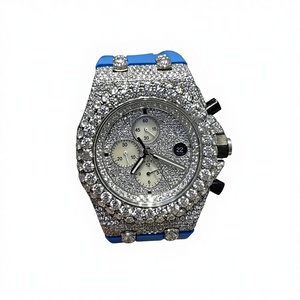 Reloj Deportivo de Lujo con Incrustaciones de Diamantes, Cronógrafo Totalmente Cubierto de Diamantes para Hombre |   Reloj con Diamantes Moissanite VVS y Correa de Caucho Azul | - Product Image 5