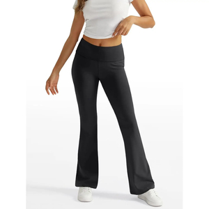 Pantalon évasé tendance pour femme avec logo personnalisé, taille haute, jambe large, en tissu extensible confortable pour la mode urbaine moderne - Product Image 3