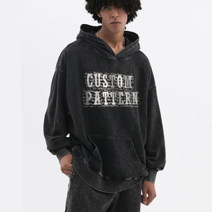 Sudadera con capucha extragrande de forro polar de 380 GSM, teñida con efecto vintage, lavada, unisex, con lavado ácido, venta al por mayor, MOQ bajo - Product Image 3