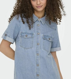 Women Denim Shirt Mandarin Collar Maxi Solid Color Breathable Casual <b>Summer</b> Style Cotton Woven Fit Regular Simple A-Line Quick - Product Image 3