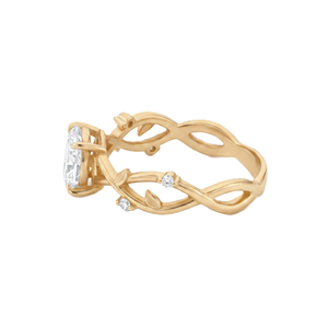 Bague de mariage minimaliste en or massif 14K 18K avec diamant de laboratoire ovale ou rond, bague de fiançailles motif vigne ou brindille - Product Image 4