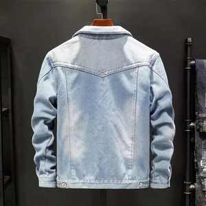 Men's Slim Fit Denim Jacket With Turn-down Collar Button Closure Washed Cotton Regular Sleeve - Product Image 2