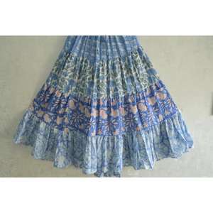 Cotton Block Print Floral <b>Patchwork</b> Bohemian Casual Long <b>Skirt</b> Handmade Washable Pleated Design Ankle-Length Women Summer Wear - Product Image 4