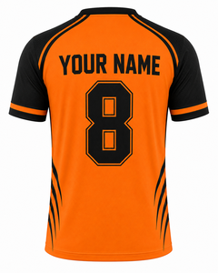 Camiseta de Fútbol Personalizada Naranja y Negra con Panel en el Hombro, Sublimación, Impresión de Nombre y Número, Secado Rápido, Uniforme de Equipo al por Mayor OEM - Product Image 2