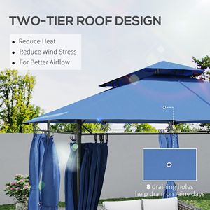 10 'X 13' doppio tetto Patio Gazebo blu scuro padiglione esterno per giardino prato cortile e ponte con tende - Product Image 4