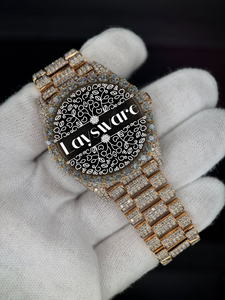 Reloj de pulsera analógico de acero inoxidable con moissanita VVS en tono oro rosa, el más vendido, que pasa la prueba del diamante, estilo hip hop, elegante y vintage. - Product Image 1