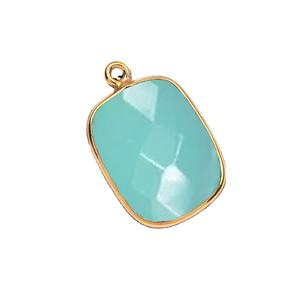 Aqua Calcedonia cojín rectángulo bisel piedra preciosa encanto colgante joyería moda colgante hecho a mano para mujeres que hacen joyería DIY - Product Image 1