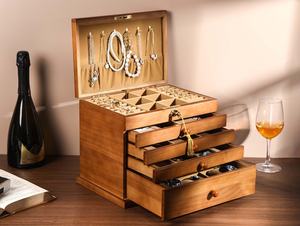 Handmade Eco-Friendly Wood Jewelry <b>Box</b> for Women Modern Intricate Carved Design <b>Large</b> Jewelry Organizer Storage for Rings - Product Image 1