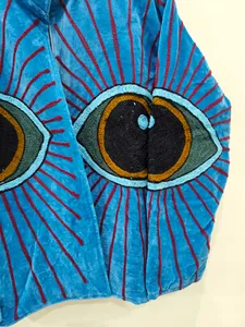 Premium Sky-Blue <b>Velvet</b> Embroidered Suzani Jacket with Evil Eye Pattern Full Sleeve Stand Collar <b>Women's</b> Autumn <b>Coat</b> - Product Image 4