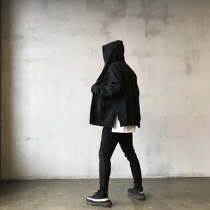 Sweat à capuche zippé noir pour homme, coupe oversize, 100 % coton French Terry, décontracté, anti-boulochage, 350g, idéal pour l'hiver - Product Image 2
