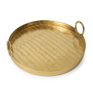 Bandeja Redonda de Metal Martillado Dorado Hecha a Mano con Asas - Plato de Servir Texturizado con Acabado de Latón Decorativo para Hogar y Hotel de Lujo - Product Image 6
