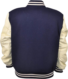 <b>Men's</b> Royal Blue Varsity <b>Jacket</b> With <b>White</b> PU Sleeves Turn-down Collar Single Button Closure Preppy Style Autumn Wear - Product Image 2