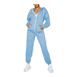 Conjunto Deportivo con Capucha para Mujer, Sudadera de Manga Larga de Color Sólido con Pantalones con Cordón, Bolsillos Laterales y Cierre de Cremallera - Product Image 6
