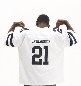 Gray V-Neck Football Jersey With Number 21 Short Sleeve Oversized <b>Men's</b> Sporty T-Shirt - Product Image 2