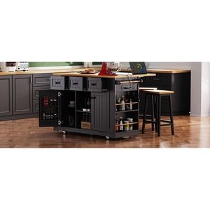 Carrello da Cucina Grande K K da 53 Pollici con Piano Ribaltabile, Presa di Corrente, Porta, Scaffale Interno e 5 Ruote Girevoli - Product Image 2