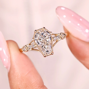 Anillo de compromiso y boda Art Deco con diamante de corte ataúd de 1.57 quilates, cultivado en laboratorio, joyería de oro vermeil de 14k, anillo de eternidad - Product Image 2