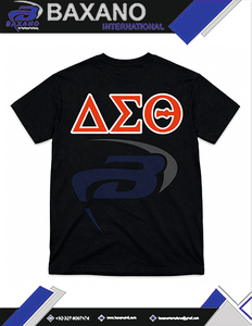 Delta |   Sigma |   Camiseta negra Theta Sorority EST 1913 con diseño de letras griegas rojas en contraste, 100% algodón transpirable, DST Sorority - Product Image 5