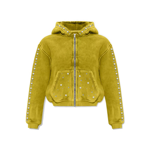 Sweat-shirt à capuche zippé vert pour homme avec strass, manches longues, décontracté, hiver, service OEM, veste tendance - Product Image 5