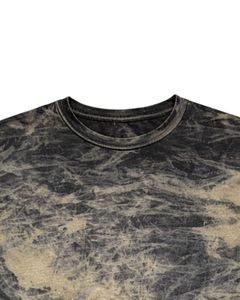 T-shirt en coton délavé noir et beige à manches courtes et col rond, style vintage délavé à l'acide, pour homme, décontracté, streetwear, mode estivale tendance - Product Image 4