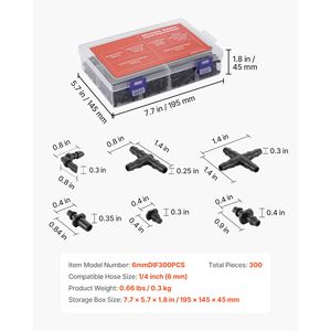 Kit di raccordi per irrigazione a goccia da 1/4 di pollice, 300 pezzi, parti del sistema, raccordi a T, raccordi a barb dritti, raccordi a 4 vie, accessori per irrigazione - Product Image 6
