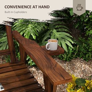 Banc de patio en bois au fini carbonisé durable avec dossier et accoudoirs à lattes pour extérieur, pelouse, parc, terrasse, centre commercial, cour - Product Image 5