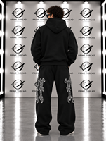 Ensemble de survêtement deux pièces pour homme, directement de l'usine, avec sweat à capuche zippé à motif gothique et pantalon de survêtement ample style streetwear, personnalisable