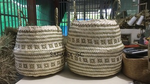 Woven Straw Mixed <b>Belly</b> <b>Basket</b> for Storage Plant Pot Laundry and Grocery <b>Basket</b> with Handle Wholesale Export from Vietnam - Product Image 3