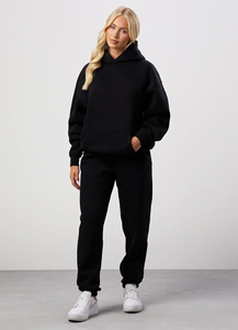 Premium Custom Black Women's Petite Contrast Folded Wide Leg Joggers Terry Fleece Soft Touch Sweatpants Women's Pants & <b>Trouser</b> - Product Image 4
