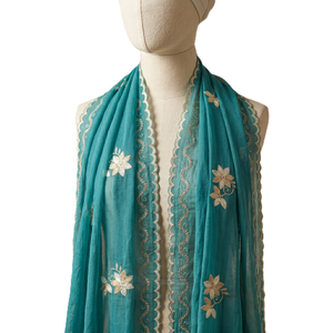 Women Chiffon Floral Embroidered Shawl Lightweight Breathable Ethnic Scarf Daily Wear Wrap Hijab Style Fashion - Product Image 2