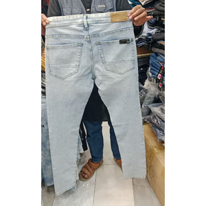 Pantalones Vaqueros de Mezclilla para Hombre, Corte Slim Fit, Pierna Recta, Lavado Claro, Cintura Media, Casuales, de Algodón, para Primavera, Color Sólido - Product Image 2