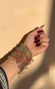 Bracelets Churiyan en argent/or plaqué, faits à la main, colorés, perles, pour femmes, traditionnels indiens, pakistanais, mariage, bracelets kashmiris, bracelets tendance - Product Image 2