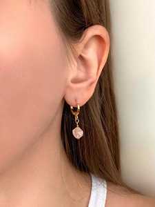 Rose Quartz <b>Earrings</b> Pink Gemstone <b>Earrings</b>, Huggie Hoop <b>Earrings</b> <b>Gold</b> <b>Earrings</b> 925 Sterling Silver <b>Earrings</b>, Rose <b>Gold</b> <b>Earrings</b> - Product Image 4