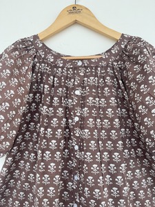 Women Brown Floral Print Cotton 2 Piece Pajama Set <b>Ladies</b> Sleepwear Set <b>Summer</b> Vacation Beach Dress Wholesale Pajamas & <b>Blouse</b> - Product Image 3