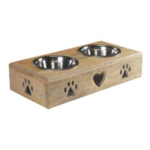 Comederos y Bebederos Elevados de Madera Ecológica Hechos a Mano Estilo Vintage para Perros y Gatos con Soporte y Opciones para Comida/Agua - Product Image 1